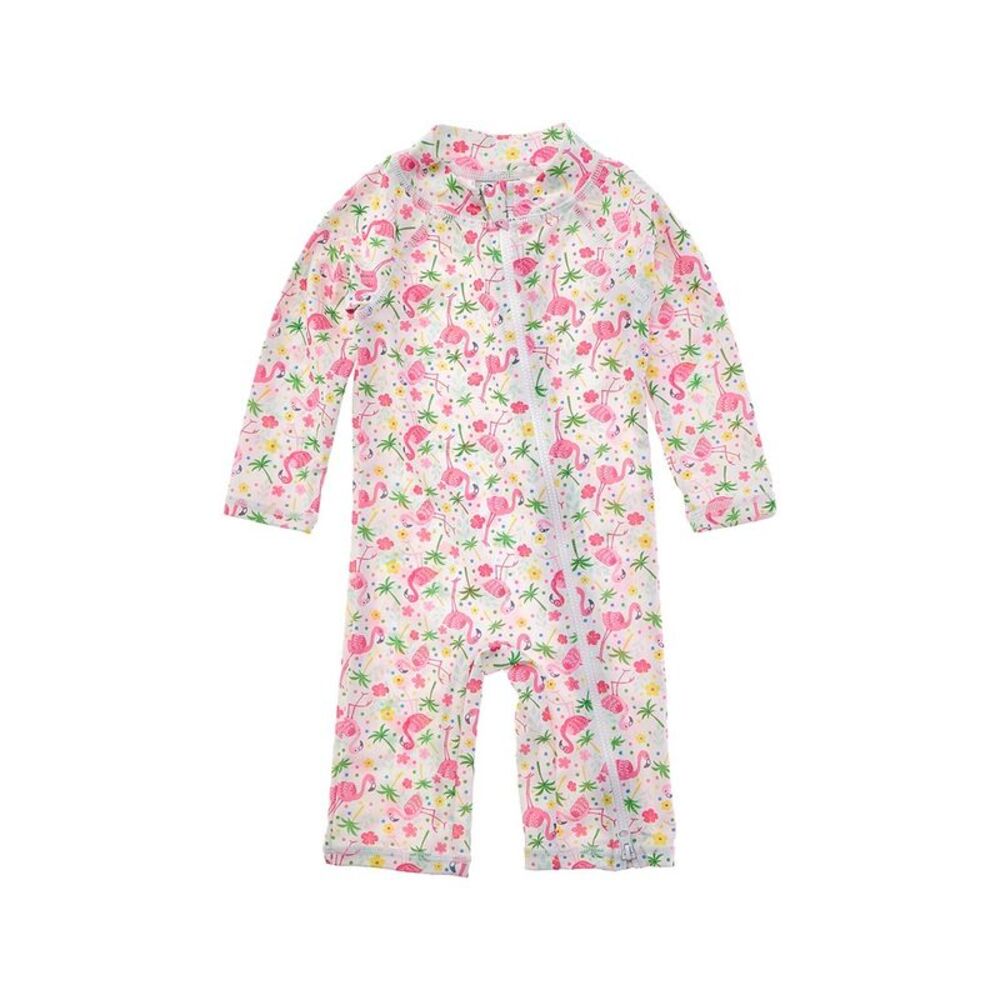 Flap Happy Girls  Flamingo Party Rash Guard Romper, Pink